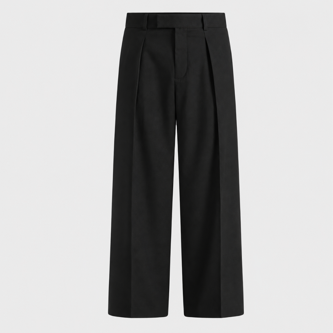 Wide leg pleated tailored trousers in Black