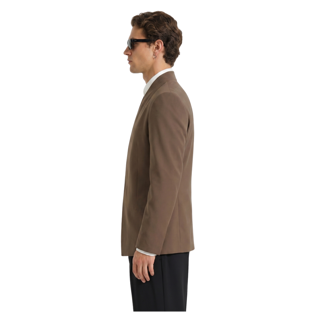 Collarless Blazer In Brown