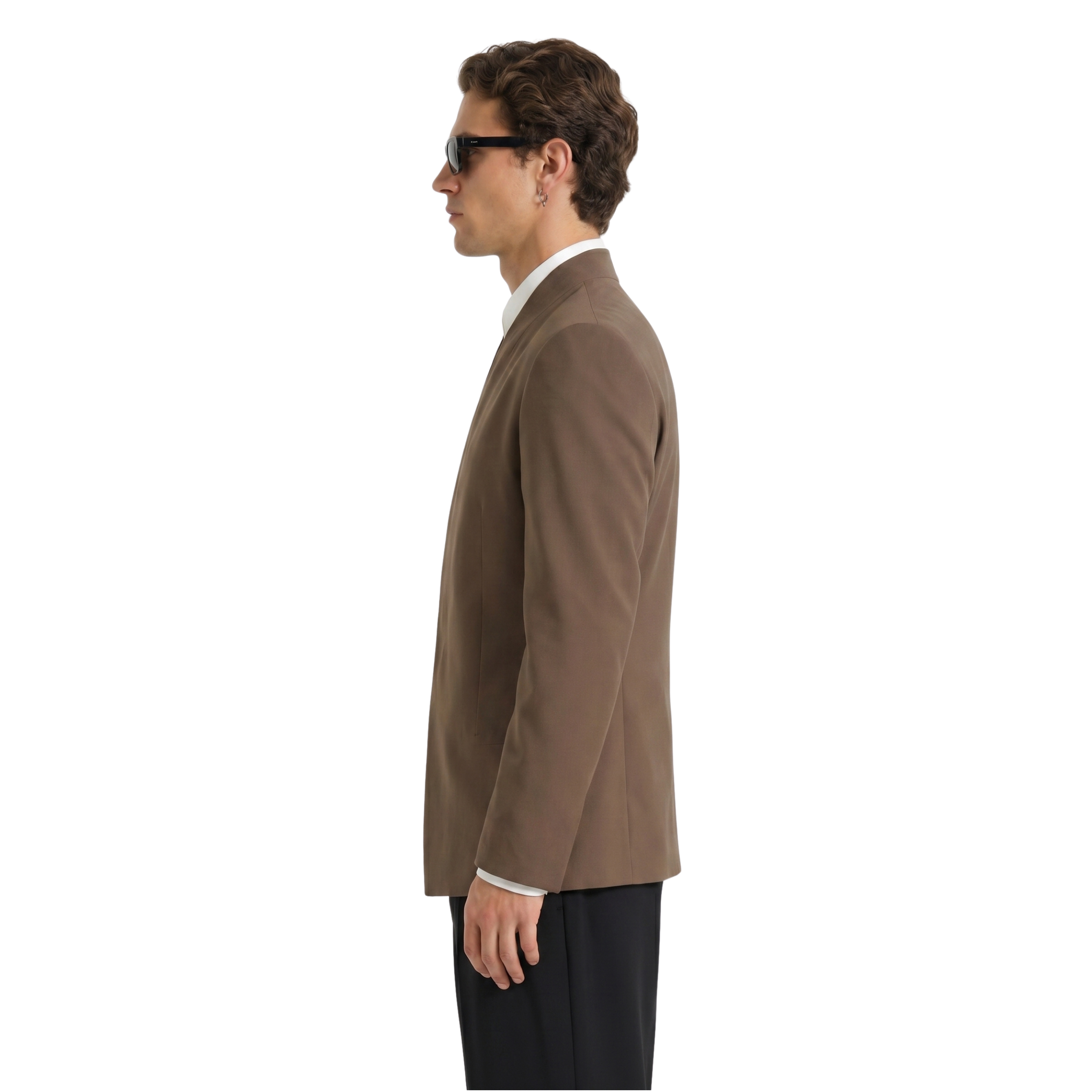 Collarless Blazer In Brown