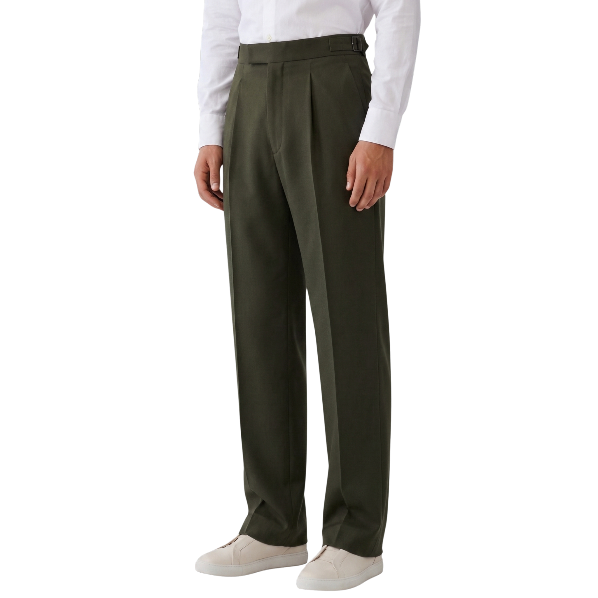 Relaxed Fit Pleated Tailored Trousers - Olive