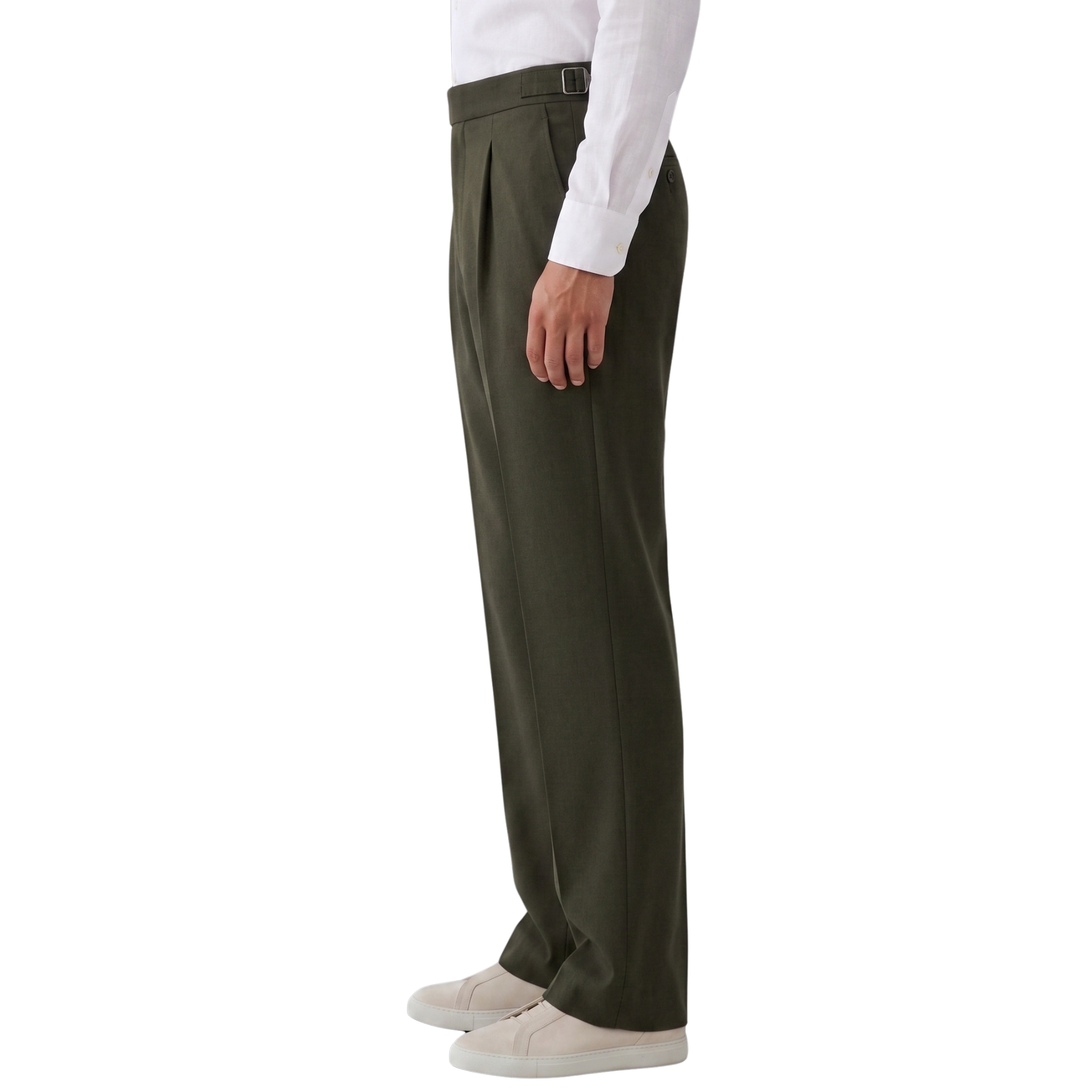 Relaxed Fit Pleated Tailored Trousers - Olive