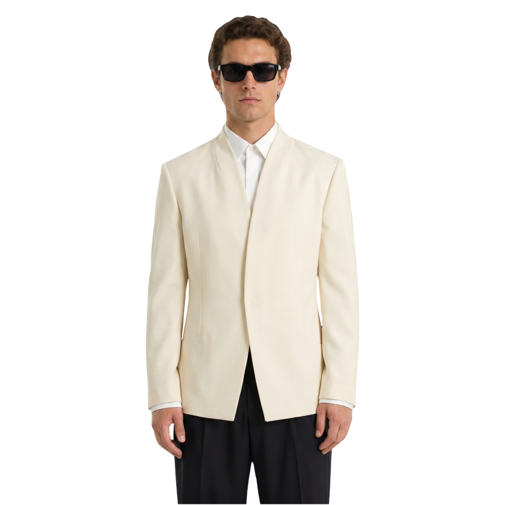 Collarless Blazer In Cream