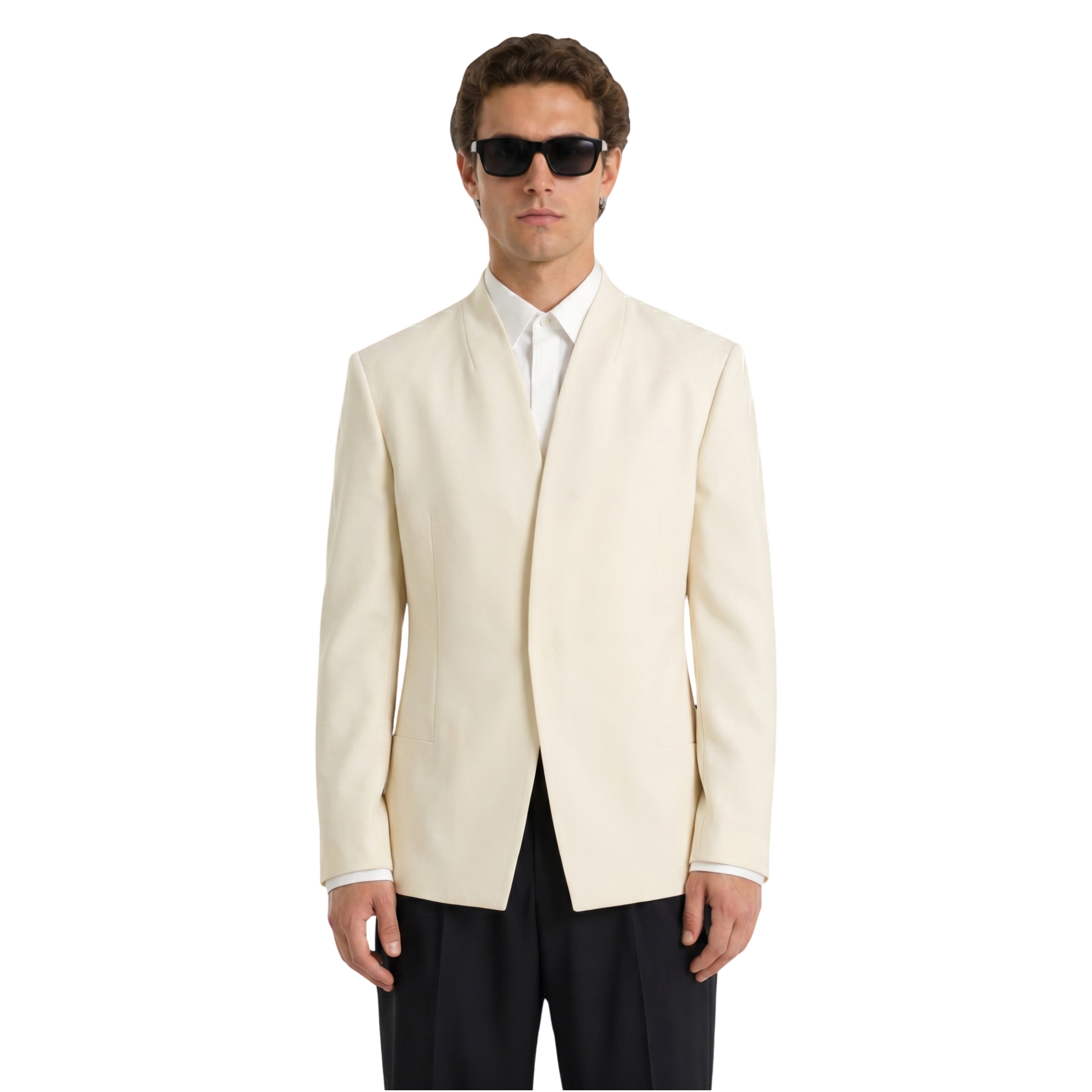 Collarless Blazer In Cream