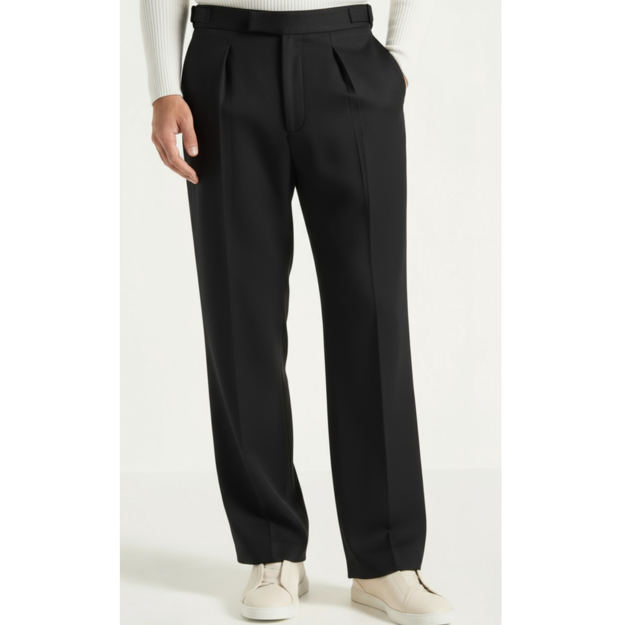 Relaxed Fit Pleated Tailored Trousers - Black