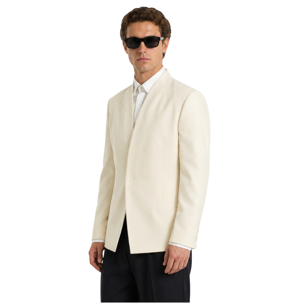 Collarless Blazer In Cream