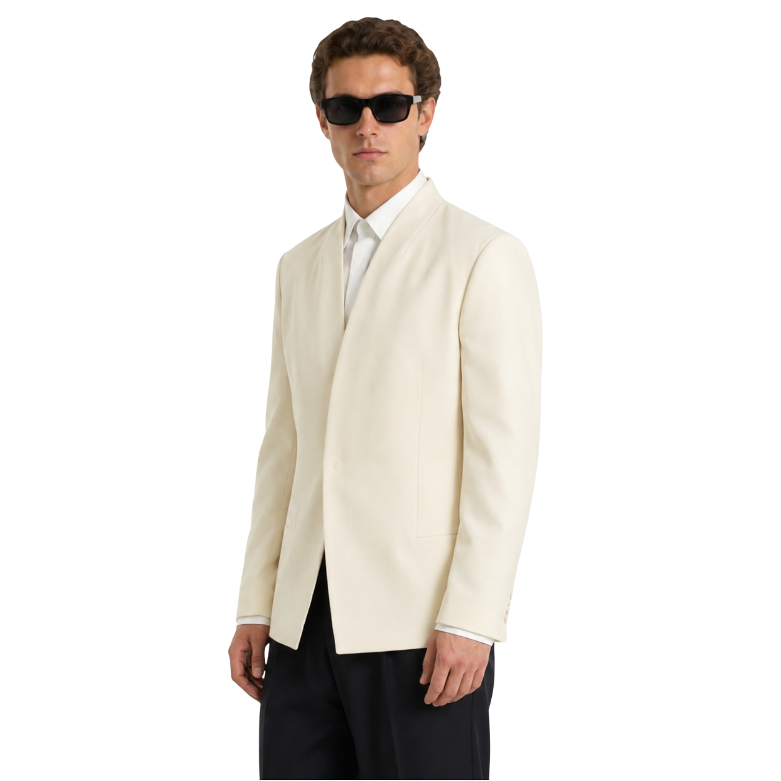 Collarless Blazer In Cream