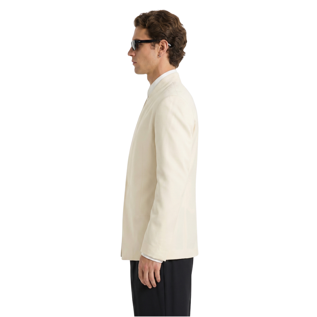 Collarless Blazer In Cream
