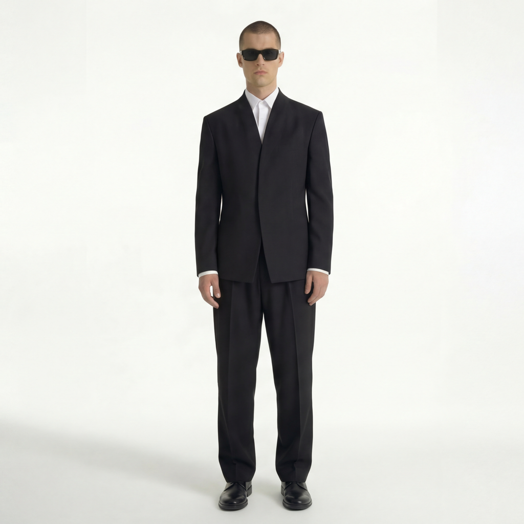 Collarless Blazer In Black