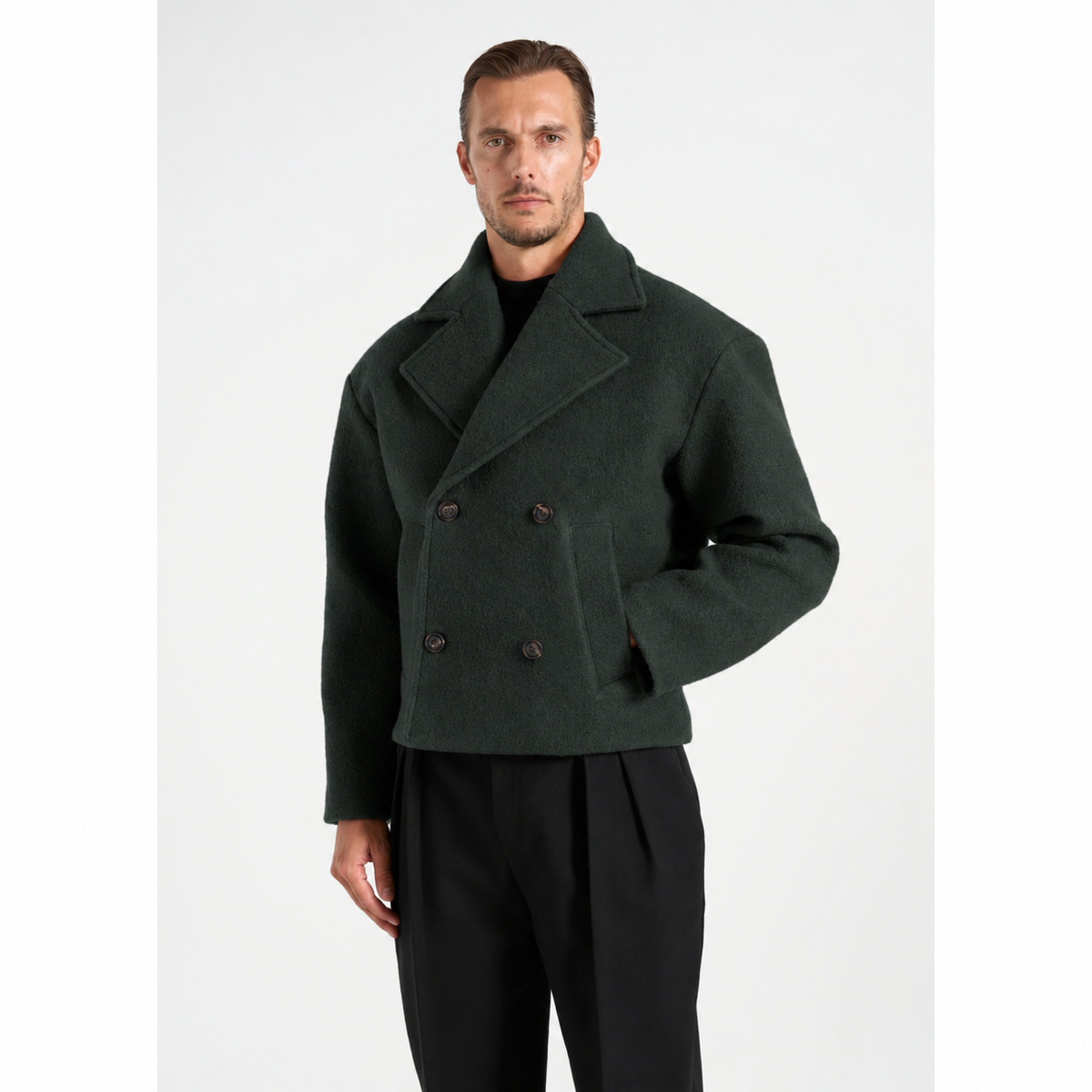 Wool Boxy jacket in dark forest (Unisex)