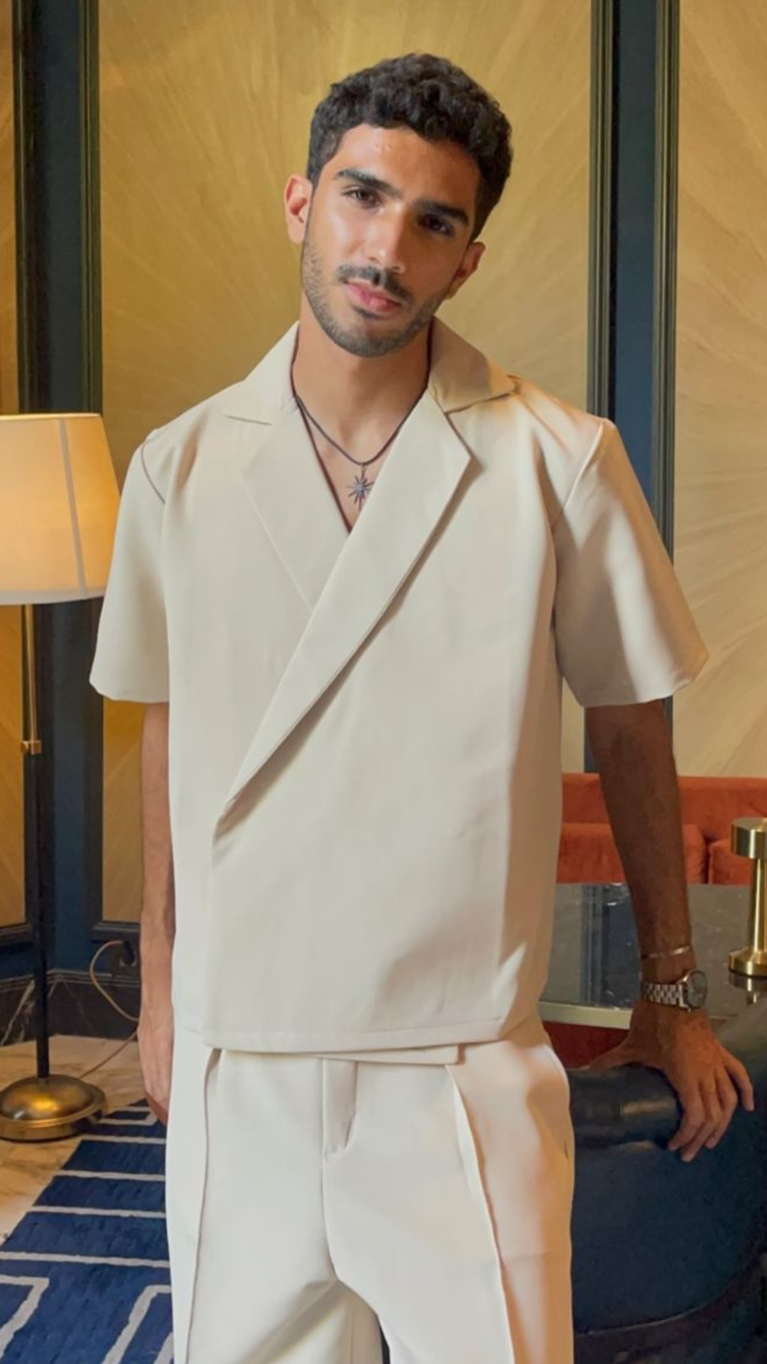 Boxy Double Breasted Shirt - Light Beige